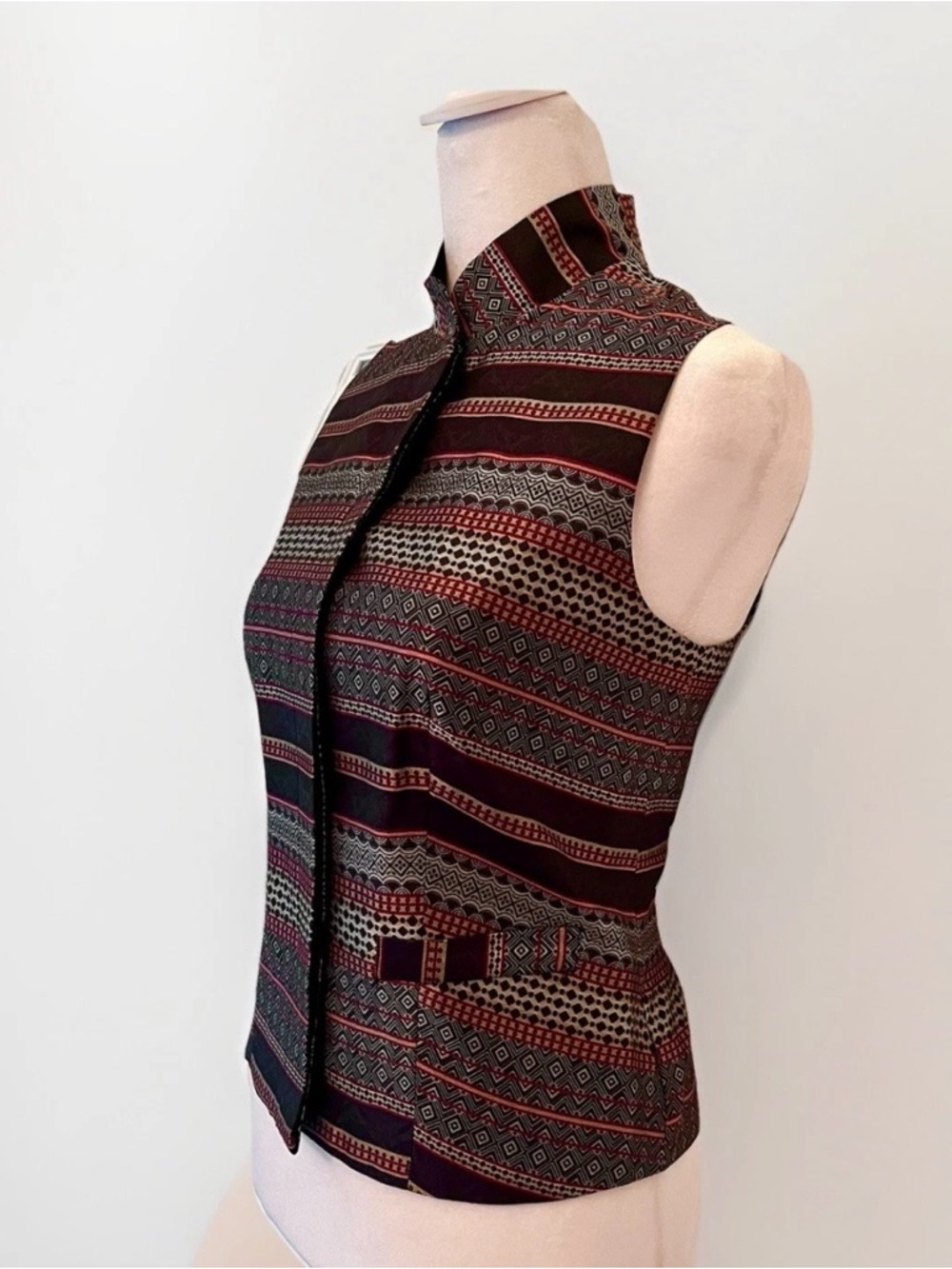 Classiques Entier Womens Silk Vest Mock Neck Geometric Pattern Lined Sz S Petite